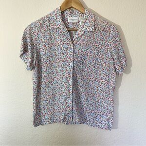 Vintage Liz Claiborne Cotton and Linen Blend Floral Button-Up Shirt